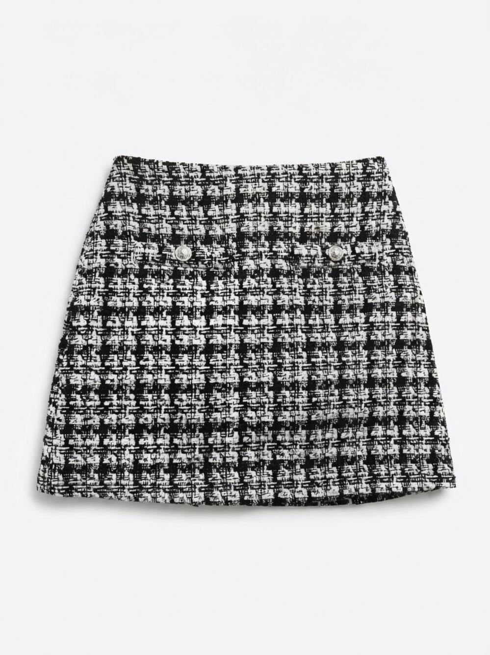 H&M Women Black White Tweed Mini Skirt Size 2 Houndstooth Preppy Chic Career